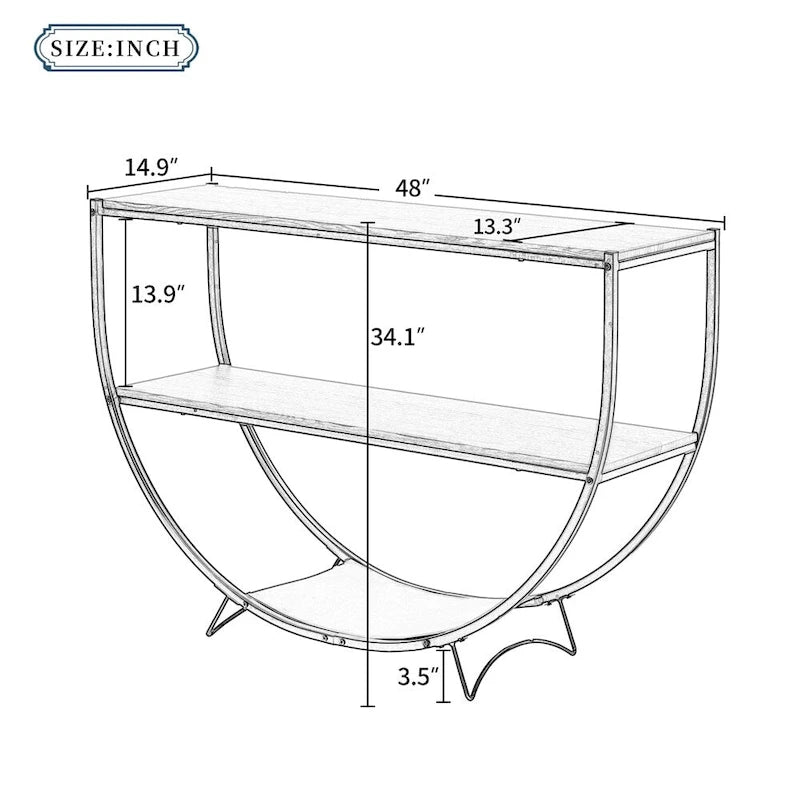 Rustic Demilune Shape Textured Metal Distressed Wood Console Table