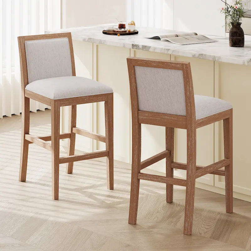 Retro-Barhocker, 2er-Set, gepolsterte Barhocker mit 30,5-Zoll-Sitzhöhe, Stoffpolsterung und Holzgestell
