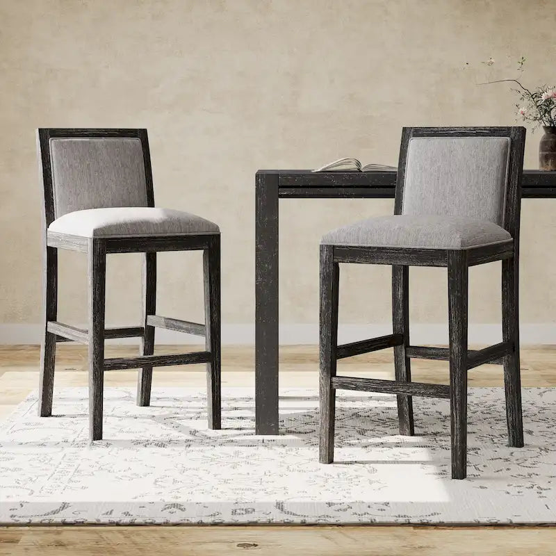Retro-Barhocker, 2er-Set, gepolsterte Barhocker mit 30,5-Zoll-Sitzhöhe, Stoffpolsterung und Holzgestell