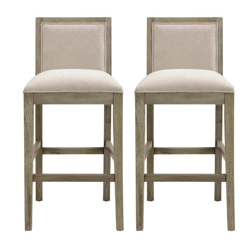 Retro Bar Stools, Set of 2 Upholstered 30.5" Bar Height Chairs with Fabric Cushion and Wood Frame