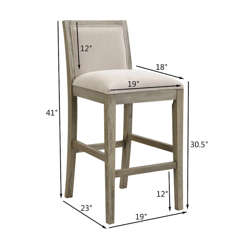 Retro Bar Stools, Set of 2 Upholstered 30.5" Bar Height Chairs with Fabric Cushion and Wood Frame