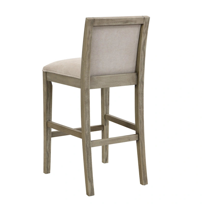 Retro Bar Stools, Set of 2 Upholstered 30.5" Bar Height Chairs with Fabric Cushion and Wood Frame