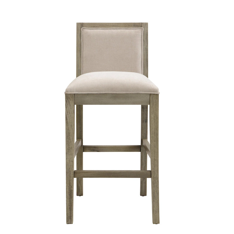 Retro Bar Stools, Set of 2 Upholstered 30.5" Bar Height Chairs with Fabric Cushion and Wood Frame