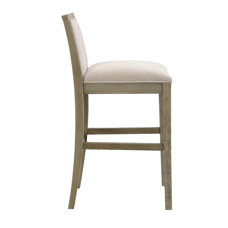 Retro Bar Stools, Set of 2 Upholstered 30.5" Bar Height Chairs with Fabric Cushion and Wood Frame