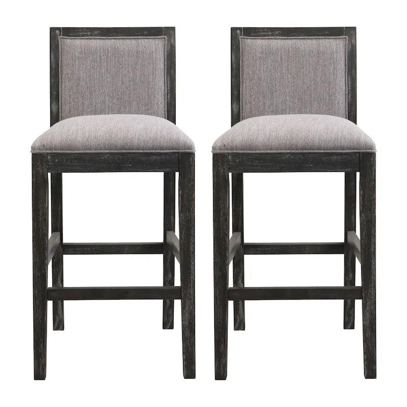 Retro Bar Stools, Set of 2 Upholstered 30.5" Bar Height Chairs with Fabric Cushion and Wood Frame