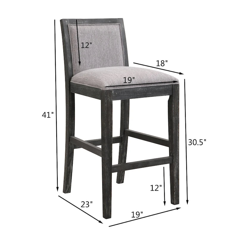 Retro Bar Stools, Set of 2 Upholstered 30.5" Bar Height Chairs with Fabric Cushion and Wood Frame