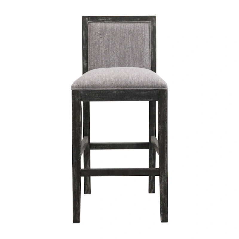 Retro Bar Stools, Set of 2 Upholstered 30.5" Bar Height Chairs with Fabric Cushion and Wood Frame