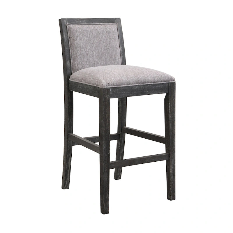 Retro Bar Stools, Set of 2 Upholstered 30.5" Bar Height Chairs with Fabric Cushion and Wood Frame