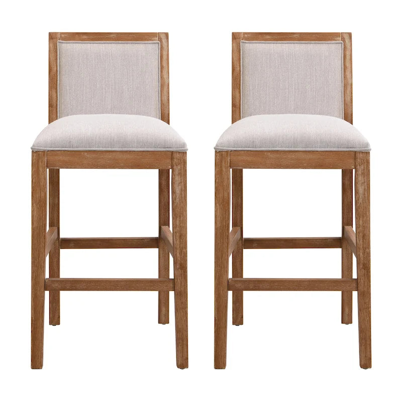 Retro Bar Stools, Set of 2 Upholstered 30.5" Bar Height Chairs with Fabric Cushion and Wood Frame