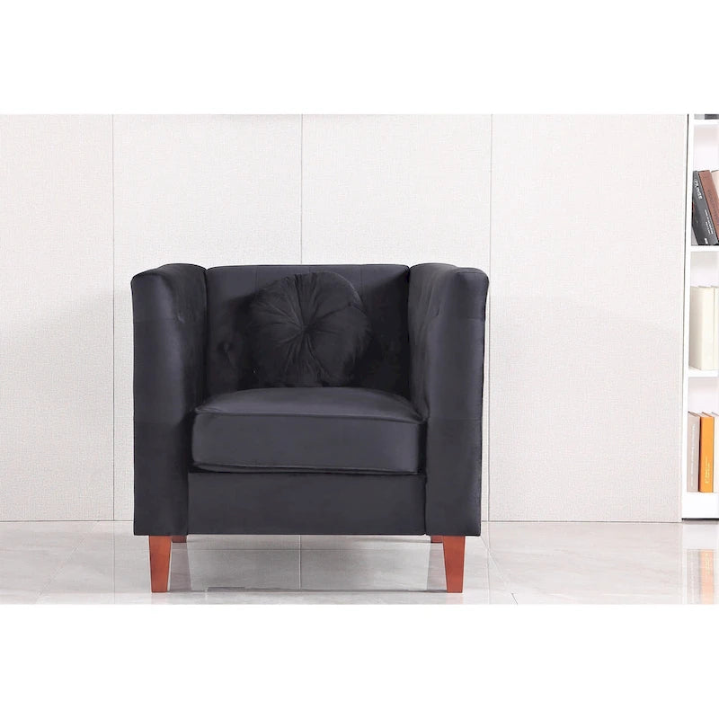 Velvet Classic Chesterfield Chair with Solid Wood Legs