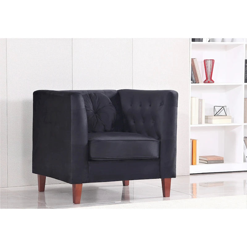 Velvet Classic Chesterfield Chair with Solid Wood Legs