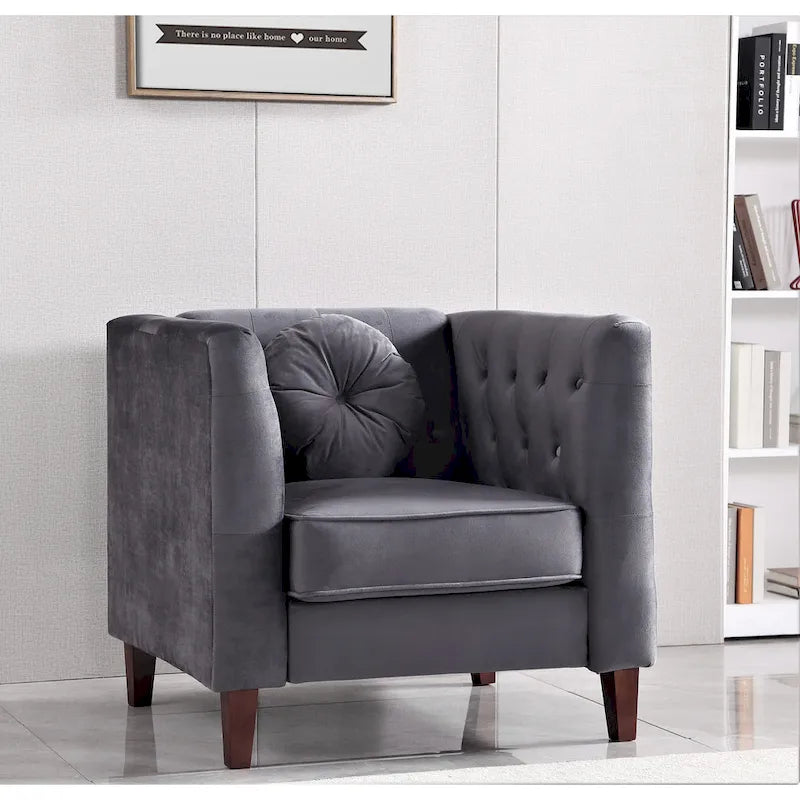 Velvet Classic Chesterfield Chair with Solid Wood Legs