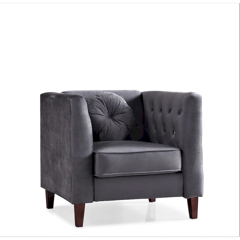 Velvet Classic Chesterfield Chair with Solid Wood Legs