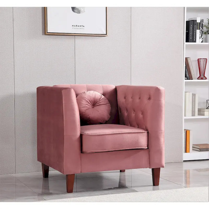 Velvet Classic Chesterfield Chair with Solid Wood Legs
