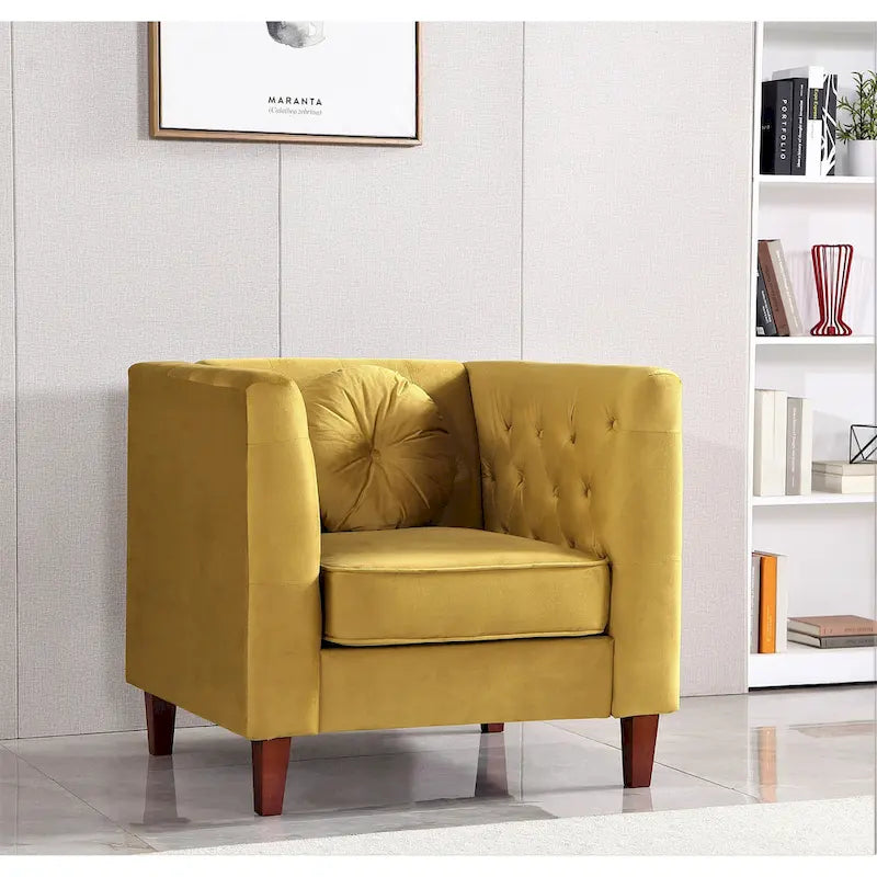 Velvet Classic Chesterfield Chair with Solid Wood Legs