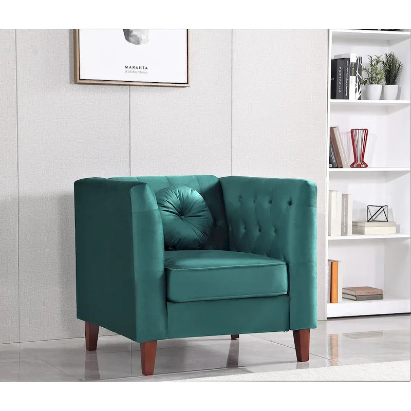 Velvet Classic Chesterfield Chair with Solid Wood Legs