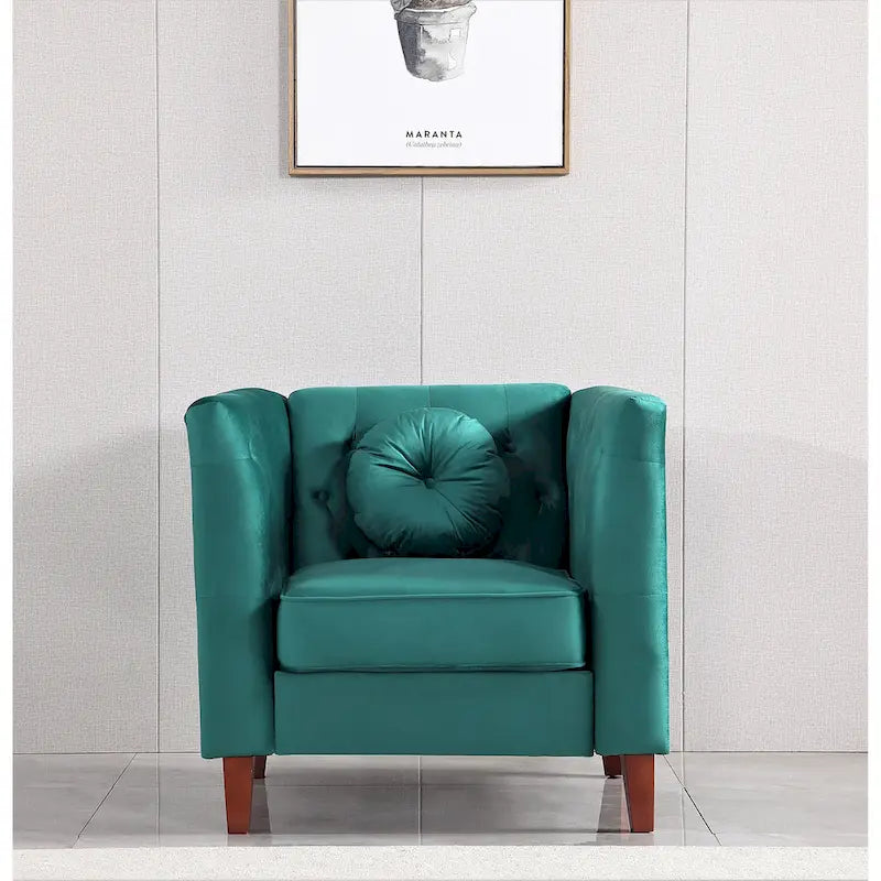 Velvet Classic Chesterfield Chair with Solid Wood Legs