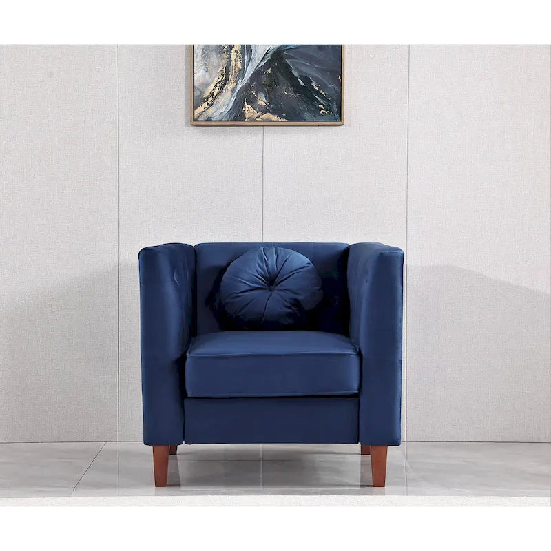 Velvet Classic Chesterfield Chair with Solid Wood Legs