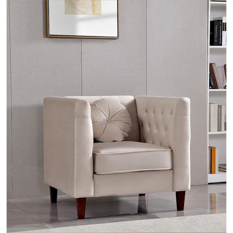 Velvet Classic Chesterfield Chair with Solid Wood Legs