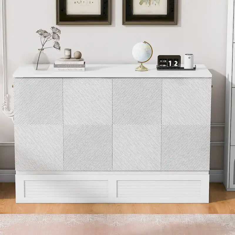 Full/Queen Size Murphy Bed Wall Bed with a Large Storage Drawer, Space Saving Murphy Cabinet Bed w/ a set of Sockets & USB Ports