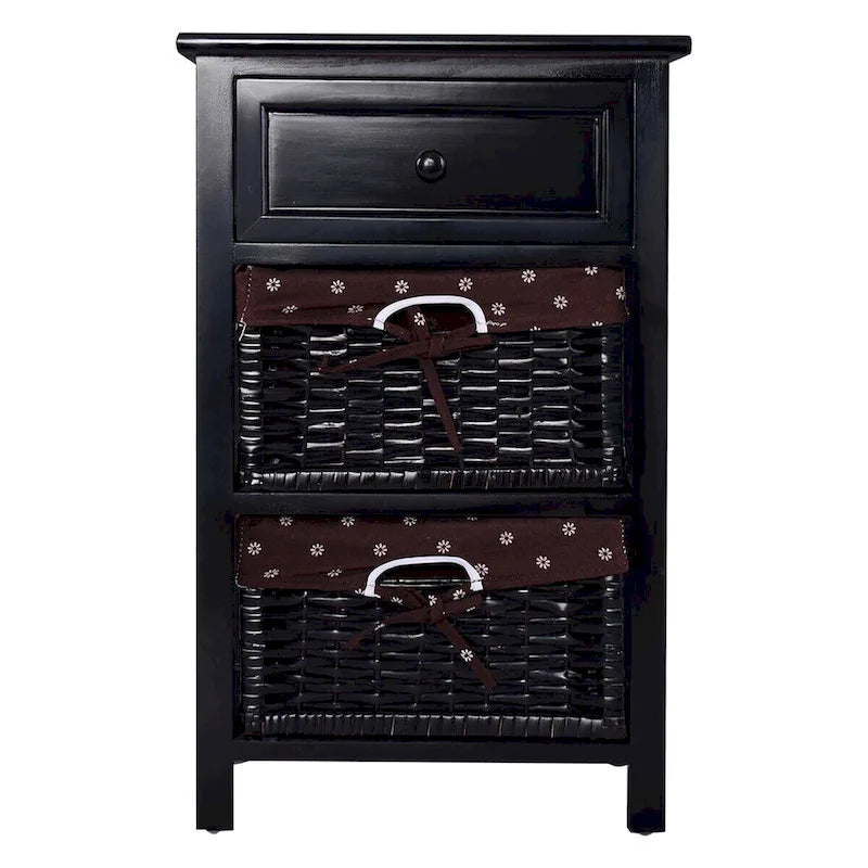 Costway Black Night Stand 3 Tiers 1 Drawer Bedside End Table Organizer