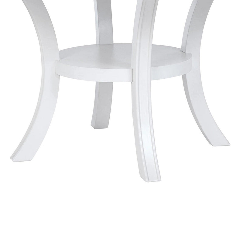 54-Inch Round Dining Table with Shelf and Flared Legs, White Wood