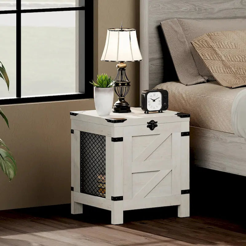 Lift Top End Table / Nightstand with Rustic Lock