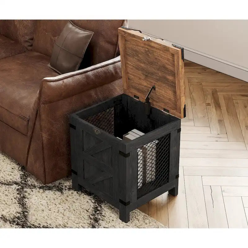 Lift Top End Table / Nightstand with Rustic Lock