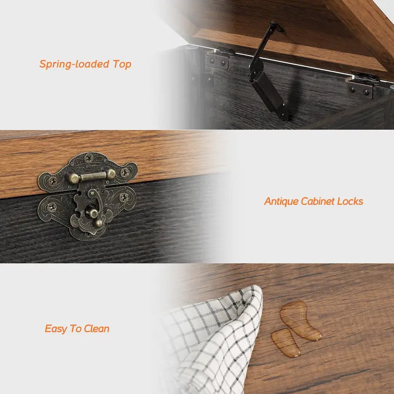 Lift Top End Table / Nightstand with Rustic Lock