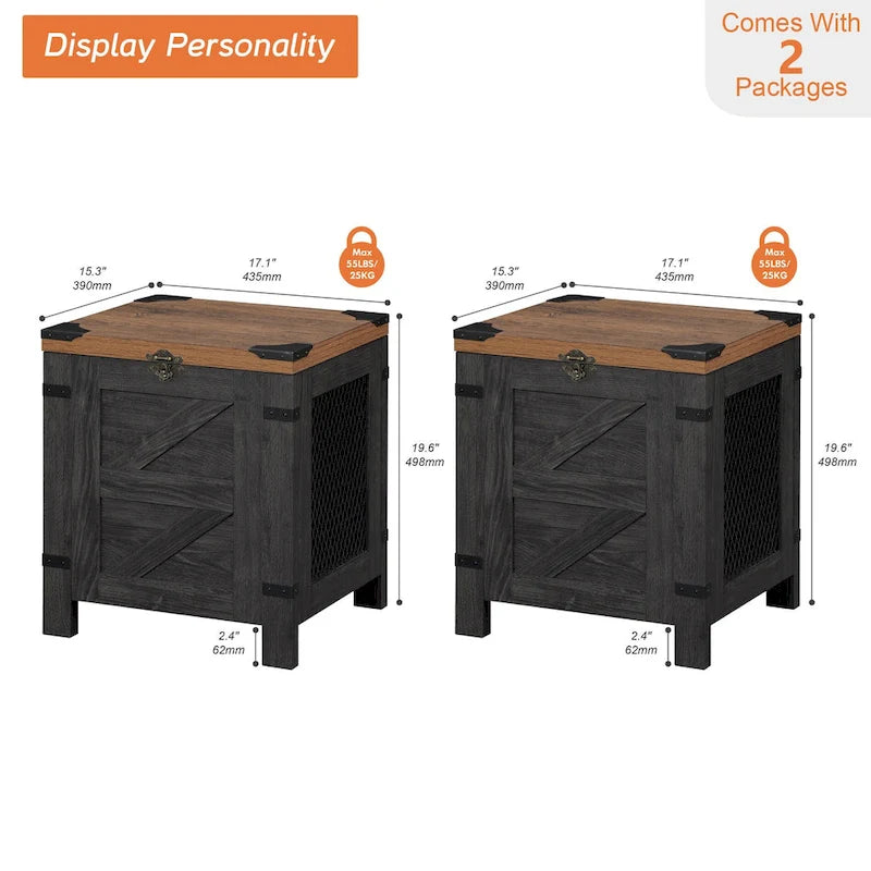 Lift Top End Table / Nightstand with Rustic Lock