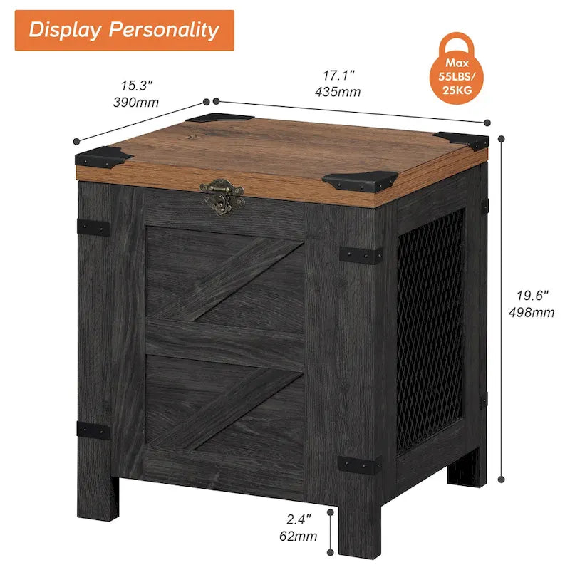 Lift Top End Table / Nightstand with Rustic Lock