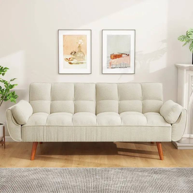 75.39 IN. Futon Sofa Bed, Convertible Upholstered Couch Sleeper with Reclining Sleeper Split Tufted Back