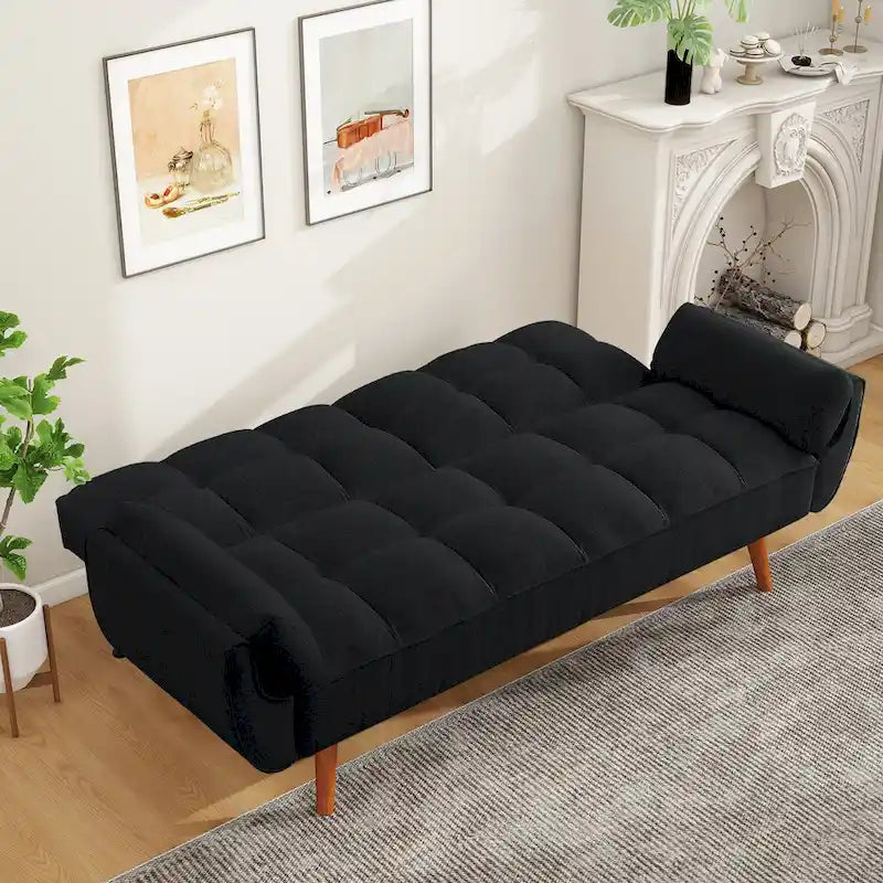 75.39 IN. Futon Sofa Bed, Convertible Upholstered Couch Sleeper with Reclining Sleeper Split Tufted Back