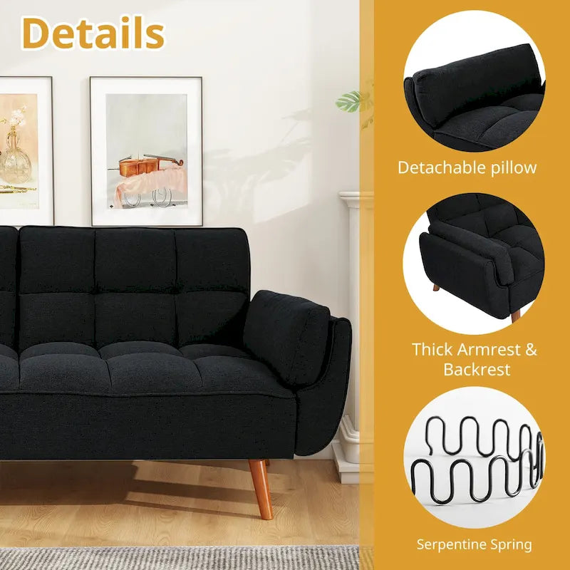 75.39 IN. Futon Sofa Bed, Convertible Upholstered Couch Sleeper with Reclining Sleeper Split Tufted Back