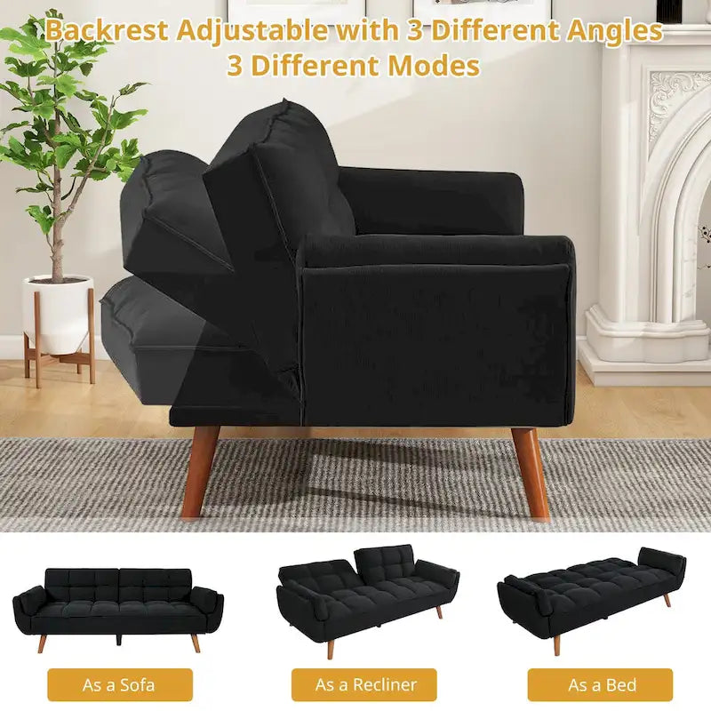 75.39 IN. Futon Sofa Bed, Convertible Upholstered Couch Sleeper with Reclining Sleeper Split Tufted Back