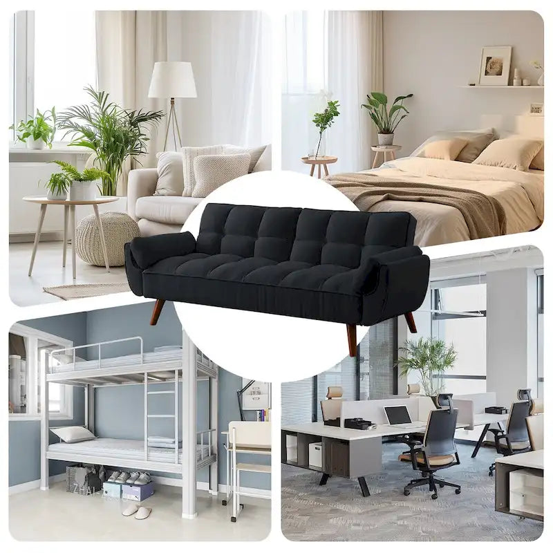75.39 IN. Futon Sofa Bed, Convertible Upholstered Couch Sleeper with Reclining Sleeper Split Tufted Back