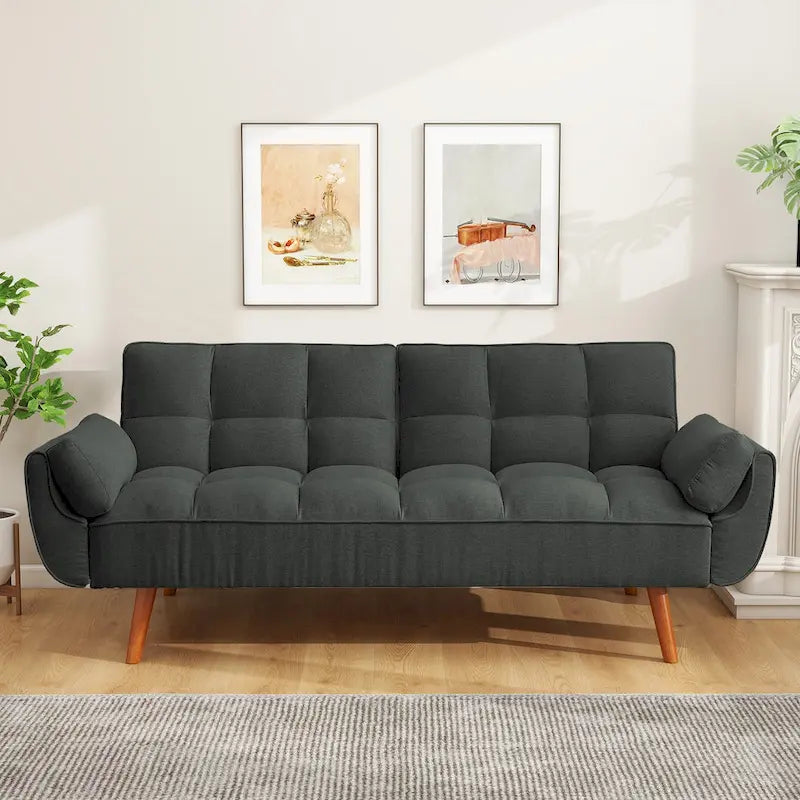 75.39 IN. Futon Sofa Bed, Convertible Upholstered Couch Sleeper with Reclining Sleeper Split Tufted Back
