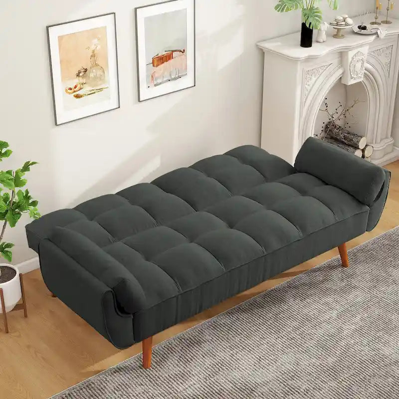 75.39 IN. Futon Sofa Bed, Convertible Upholstered Couch Sleeper with Reclining Sleeper Split Tufted Back