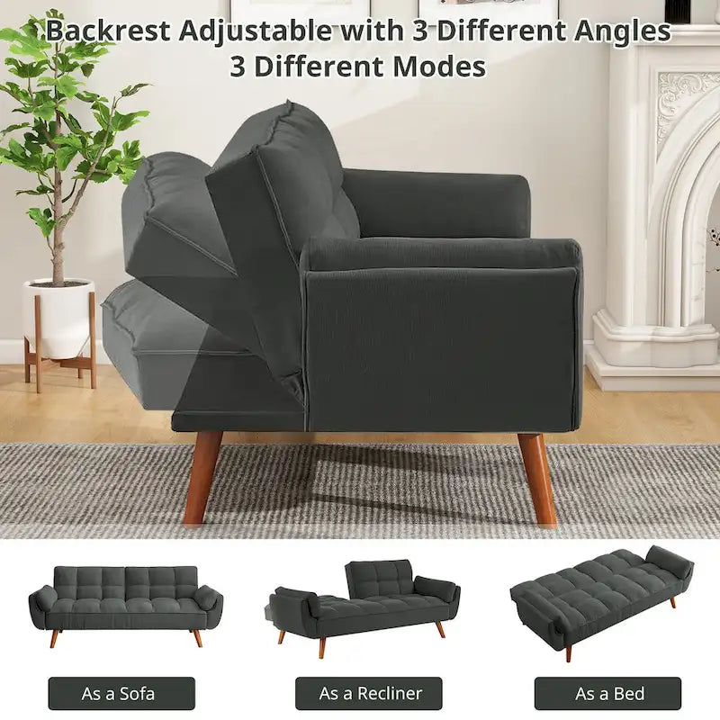 75.39 IN. Futon Sofa Bed, Convertible Upholstered Couch Sleeper with Reclining Sleeper Split Tufted Back