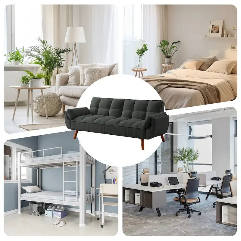 75.39 IN. Futon Sofa Bed, Convertible Upholstered Couch Sleeper with Reclining Sleeper Split Tufted Back