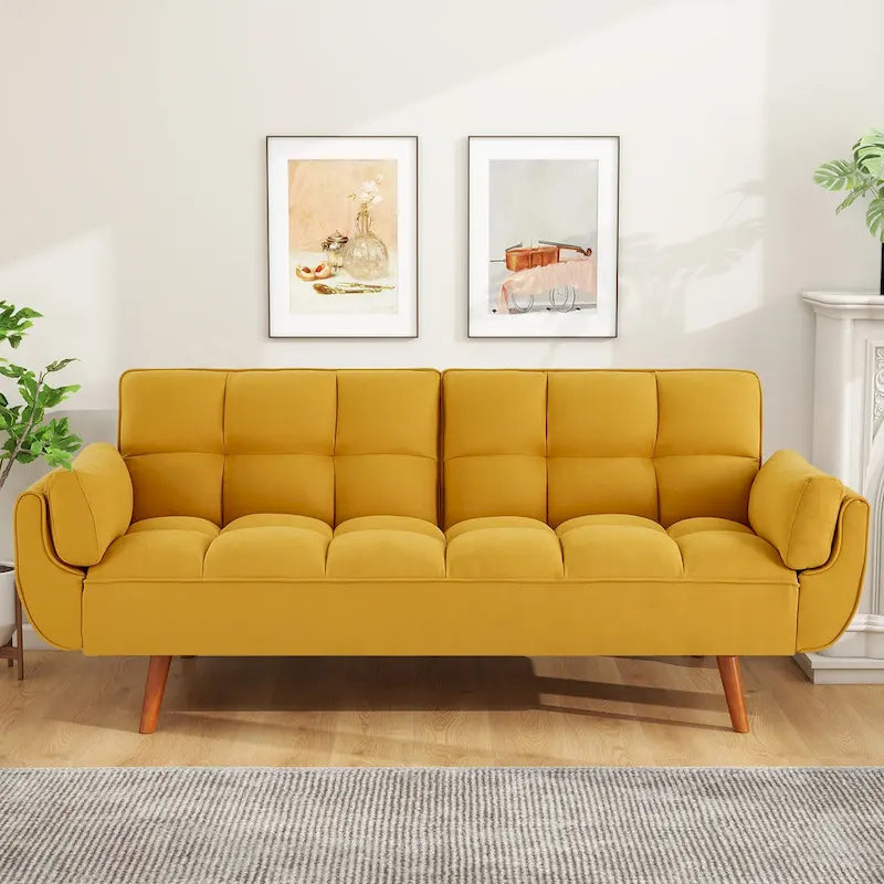 75.39 IN. Futon Sofa Bed, Convertible Upholstered Couch Sleeper with Reclining Sleeper Split Tufted Back