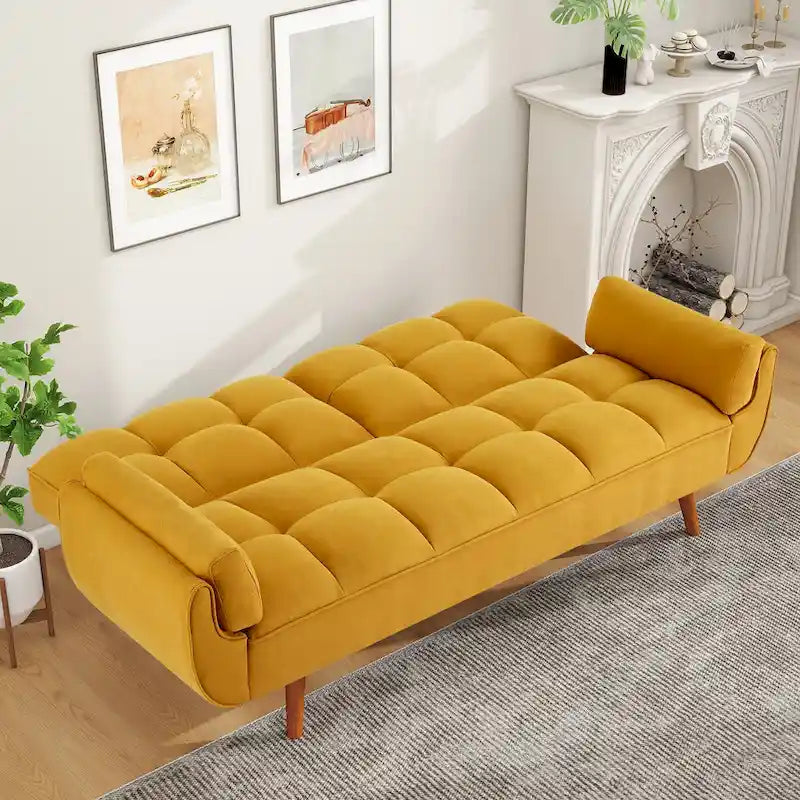 75.39 IN. Futon Sofa Bed, Convertible Upholstered Couch Sleeper with Reclining Sleeper Split Tufted Back