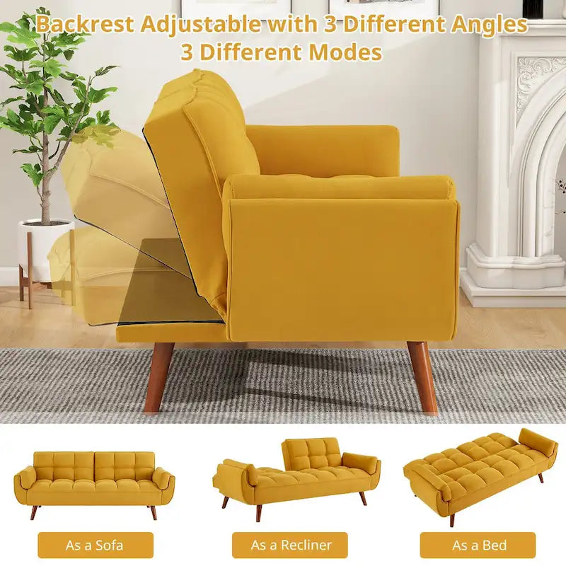 75.39 IN. Futon Sofa Bed, Convertible Upholstered Couch Sleeper with Reclining Sleeper Split Tufted Back
