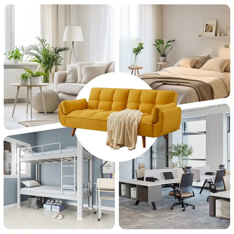 75.39 IN. Futon Sofa Bed, Convertible Upholstered Couch Sleeper with Reclining Sleeper Split Tufted Back