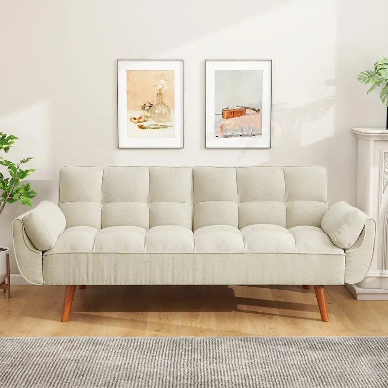 75.39 IN. Futon Sofa Bed, Convertible Upholstered Couch Sleeper with Reclining Sleeper Split Tufted Back