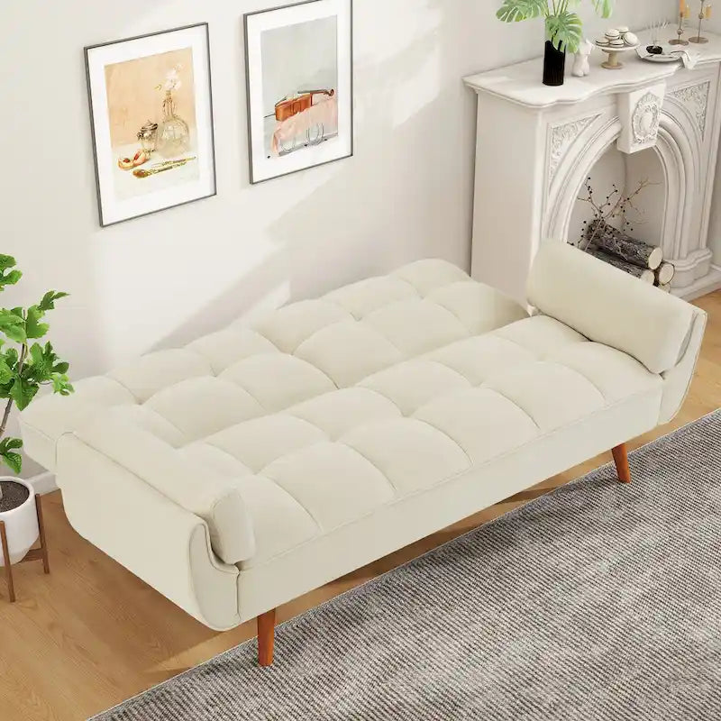 75.39 IN. Futon Sofa Bed, Convertible Upholstered Couch Sleeper with Reclining Sleeper Split Tufted Back