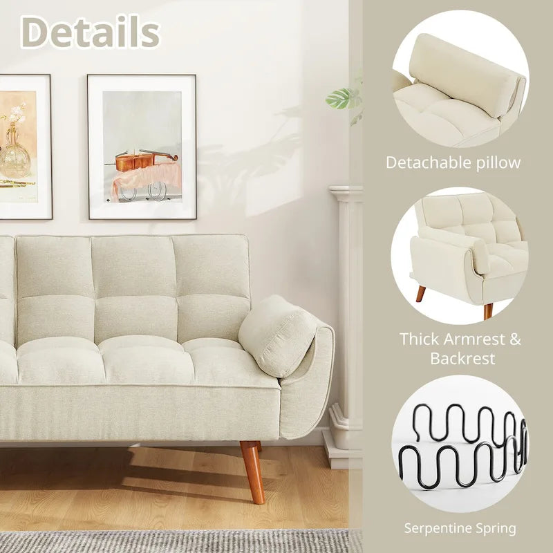 75.39 IN. Futon Sofa Bed, Convertible Upholstered Couch Sleeper with Reclining Sleeper Split Tufted Back