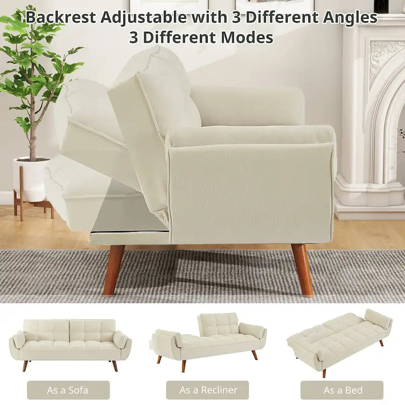 75.39 IN. Futon Sofa Bed, Convertible Upholstered Couch Sleeper with Reclining Sleeper Split Tufted Back