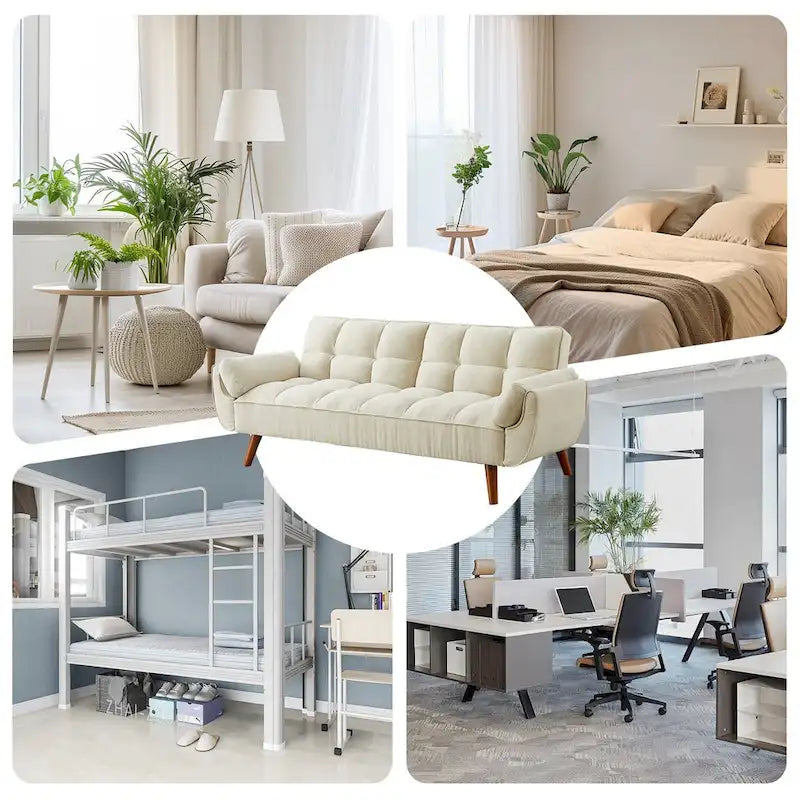 75.39 IN. Futon Sofa Bed, Convertible Upholstered Couch Sleeper with Reclining Sleeper Split Tufted Back