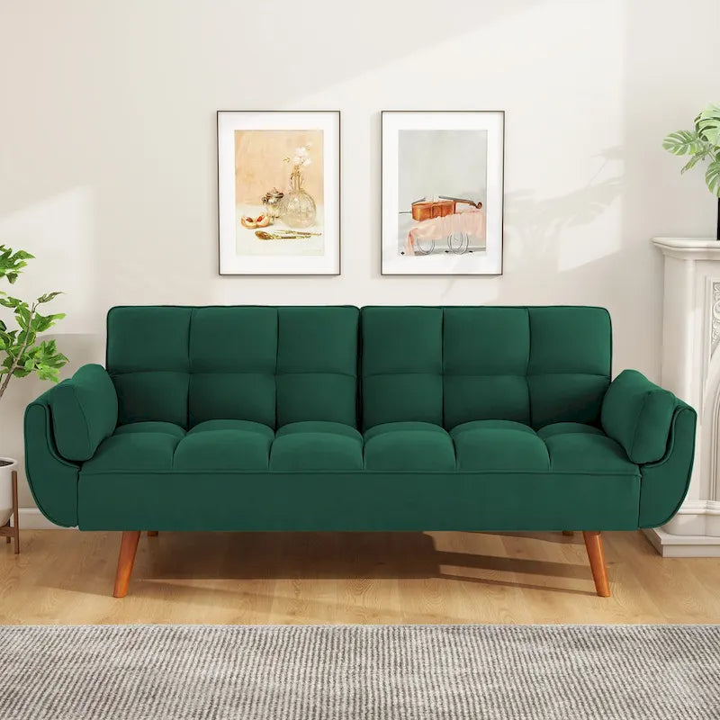 75.39 IN. Futon Sofa Bed, Convertible Upholstered Couch Sleeper with Reclining Sleeper Split Tufted Back